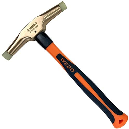WEDO Nylon Tipped Tack Hammer, Non-Sparking Hammer,Beryllium Copper,Head 420g(1lb),Length 280mm,Upholstery Hammer,Fiberglass Handle,BAM Certification