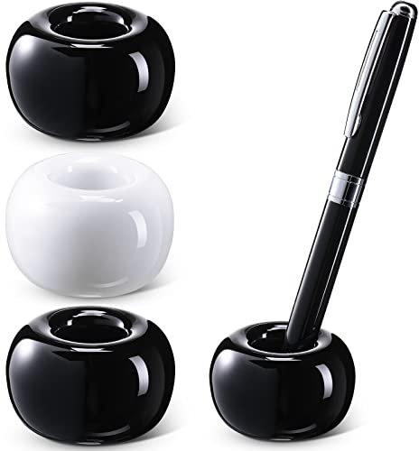 Newtay 3 Pcs Ceramic Pen Holder Sleek Mini Ceramic Toothbrush Holder Stand for Bathroom Vanity Countertops Single Pen Stand for Desk Home Office School Students Teachers, Black and White