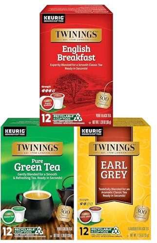 Twinings Tea Variety Sampler Pack K-Cup Pods for Keurig Single Serve, 12 Count English Breakfast, Earl Grey, Green (Pack of 3)