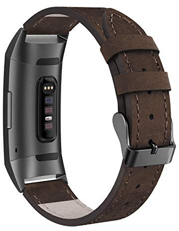 Tuocal Bracelet en cuir compatible avec Fitbit Charge 3 / Fitbit Charge 4 - Bracelet réglable pour homme et femme - Marron