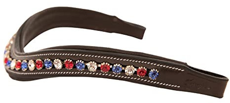 Exion Designer-Stirnband mit Kristallen in Rot, Blau und Weiß| Stirnbänder für Pferde | Diamant-Stirnband | (Schwarz, Klein (Ponygröße))