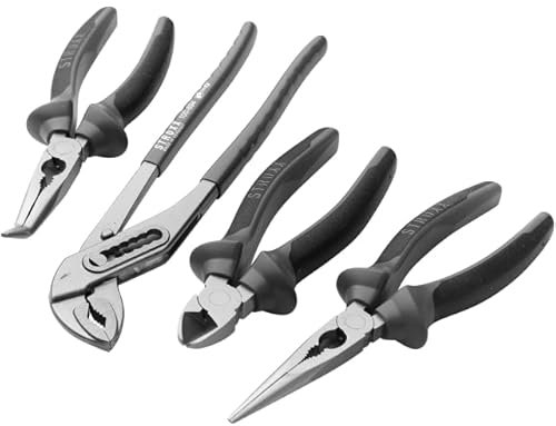 STROXX® Zangen-Set 4-teilig |Made in Germany| Wasserpumpenzange | Winkelflachzange | Flachzange | Seitenschneider | Zangen-Satz Haushalt | hohe Haltbarkeit