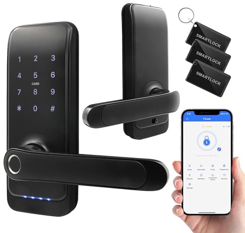 EURA ELH-01H4 Serratura intelligente per porta con maniglia Serratura a codice Lettore di prossimità 13,56 MHz Lettore biometrico IP65 Spaziatura catenaccio universale Nero