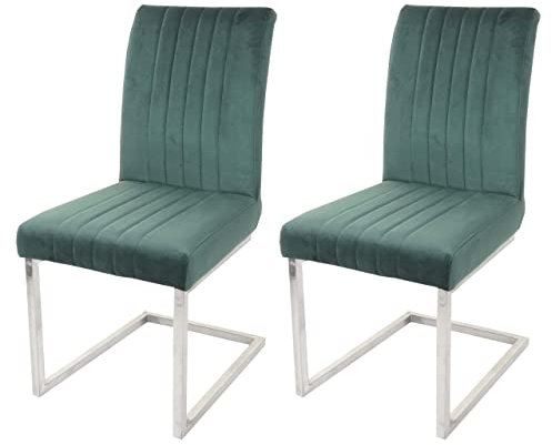 Mendler Lot de 2 chaises Cantilever HWC-L14 Velours INOX brossé Vert