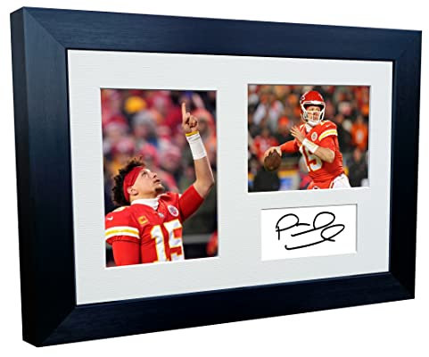 Patrick Mahomes Kansas City Bilderrahmen, 3-fach, signiert, 30,5 x 20,3 cm, A4, Fußball-Poster, Geschenk