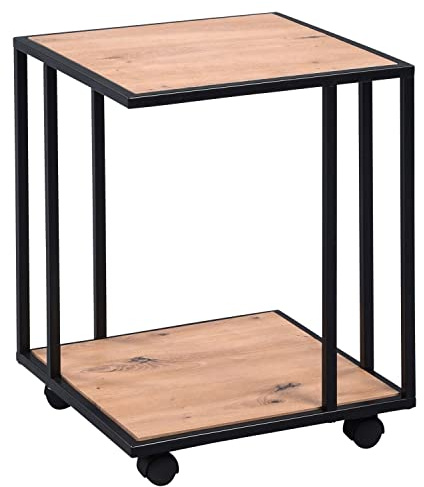 Home4You Beistelltisch - Schwarz - Artisan Eiche Dekor - Metall - 40 x 40 cm - mit Rollen