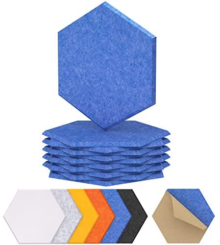TONOR Lot de 12 Panneau Acoustique Mural Autocollante, 30 x 26 x 1cm Panneau Acoustique à Haute Densité, Mousse Acoustique Hexagonal Isolant Phonique pour Studio, Bureau, Chambre, Salon, Bleu