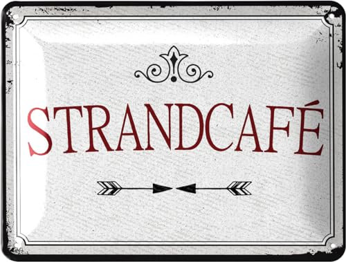LANOLU Retro Blechschild Kaffee Bar STRANDCAFE retro Blechschilder Küche - Kaffee Geschenk, Poster Kaffee Deko Küche als Coffee Bar Schild - Metallschild Küche Kaffeeecke 15x20cm