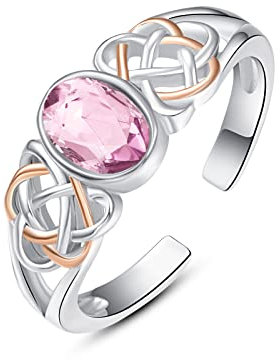 PRAYMOS Amethyst Ring aus 925er Sterlingsilber mit Geburtssteinen für Frauen und Mädchen Edelsteinring keltischer Knoten Statement Ring verstellbar oval offener Geburtstagsschmuck