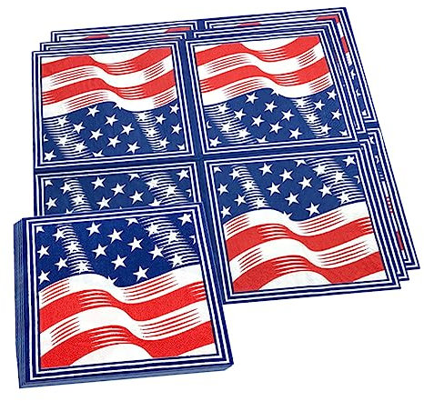 NOLITOY USA-Flaggen 40 Stück Amerika-Flagge Esszimmer-Tischdekoration Esstisch-Set Unabhängigkeitstag Tischdekoration Handtuch Einwegservietten 4 Juli-Party-Servietten Dekorative US Flagge