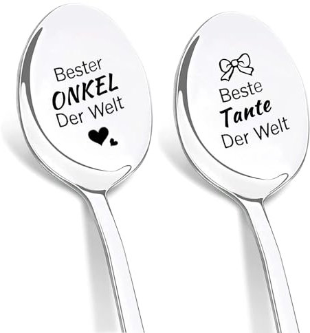 DIKARIYA Geschenk für Tante und Onkel, 2er Kaffeelöffel mit Gravur Beste Tante und Onkel Der Welt, Kaffeelöffel aus Edelstahl, Du Wirst Tante und Onkel, Dankeschön Geburtstagsgeschenk für Tante Onkel