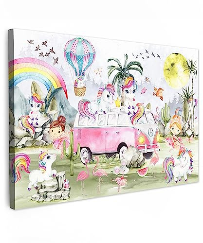 MuchoWow© Leinwände Groß 120x80 cm XXL Wall Decoration Bilder Kinderzimmer Mädchen Pictures Canvas Painting Wanddekoration Jugendzimmer Deko Mädchenzimmer Einhorn - Regenbogen - Kinder - Unicorn