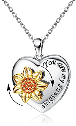 Dochais Herz Sonnenblumen Halskette für Damen mit You are My Sunshine Anhänger mit sich Drehendem Sunlower Herz, Gegen Angstzustände Spinner Halsketten Gold/Silber