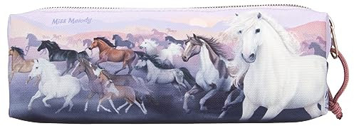 Depesche 12514 Miss Melody Night Horses - Schlampertasche mit Herden Motiv in zartem Violett, Federmäppchen mit einem Fach