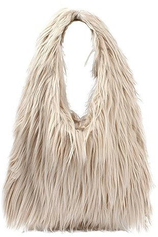 Meliyya Damen Fellimitat Schultertasche Tote Bag Flauschige Uni Arbeit Mädchen Schule Große Plüsch Shopper, 40 * 12 * 25cm Khaki
