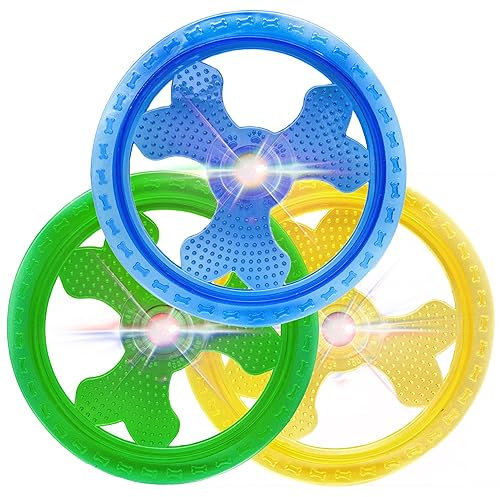 1x LIGHT UP Flying Discs Flashing – Waterproof, Outdoor, Rubber, Pool, Floating Dog Toy for Pet Training - Night Play Interactive for Boredom (Assorted, Pack of 2)