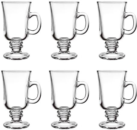binsakao Irish Coffee Glasses, Set of 6 Latte Glasses 230ml Latte Mugs, Glass Coffee Mugs with Handle, Cappuccino Cups Hot Chocolate Glasses