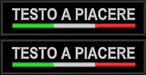 Toppe-patch ricamata con testo personalizzato e tricolore italiano. N.2 pezzi +1 OMAGGIO (Set da 3 pezzi)-Consegna 24/48 ore tracciata | MASSIMA RESISTENZA AI LAVAGGI: Realizzata con filati di alta qualità che mantengono i colori vivi