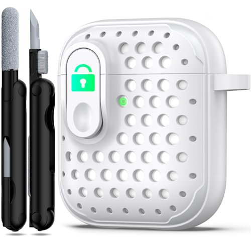 RFUNGUANGO Kompatibel mit für AirPods-Hülle mit Reinigungsset, Anti-Fall-Lock-Design, leistungsstarker Fallschutz, personalisierter Hohlstil für Apple AirPods 2. und 1. Generation Ladehülle,Weiß