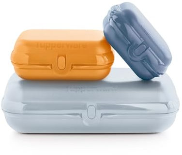 Tupperware Eco+ To Go Twin Set Maxi-Twin hellblau + Kleiner-Twin orange + Mini-Twin petrol Brotbox Pausenbox Snackbox Sandwichbox Lunchbox (inkl. Pillendose)