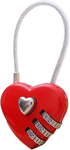 Mini Love Heart Lock,Red Heart Padlock, Mini Code Lock, Wire Rope 3-Digit Code Combination Padlock for Travel Bags/Suitcase/Lockers/Backpacks/Jewelry Boxes,Padlocks and Hasps