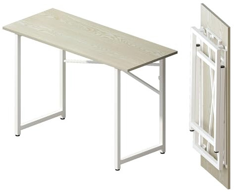 Lutown-Teen Scrivania Pieghevole 120 cm, Scrivania Da Campeggio Per Computer Da Gioco, Tavolo Da Ufficio Per La Casa Senza Necessità Di Montaggio, Naturale e Bianco