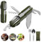 Set di posate pieghevoli per esterni, in acciaio inox, set di posate da viaggio, posate da viaggio, posate portatili, 7 in 1, coltello, forchetta, cucchiaio, cavatappi, set con borsa, posate da campo