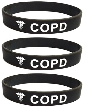 Butler & Grace COPD chronisch obstruktive Lungenerkrankung Silikon Medizinische Armband. Notfall Armband fur Herren Damen 8 zoll 202 mm (1 Armband - Schwarz, 202) (Set of 3 - Black)