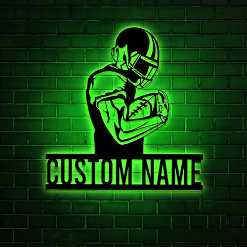 Personalisiertes American Football Metallschild mit LED-Licht, Fußballspieler-Name, Neonschild, Fußball-Trainer-Geschenk, Jungenzimmer-Dekoration, Sportzimmer-Wandbehang
