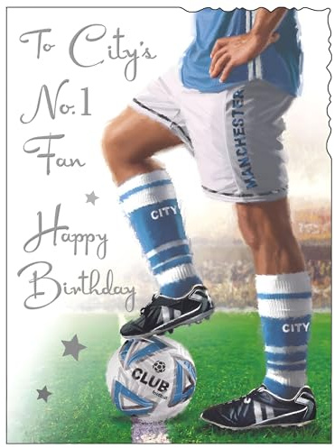 Geburtstagskarte für Männer für Ihn – Manchester City Fußball-Design – Allgemeine Karte für Männer/Jungen – Nr. 1 Fan – spezielle Oberflächen und illustriertes Blatt – hergestellt in Großbritannien