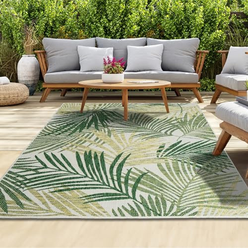 homeart Outdoor Rug - Easy-Clean, Durable, Stain-Resistant, Weather & UV Resistant Indoor & Outdoor Rugs for Porch, Deck, Balcony, Garden, Picnic and Patio | Palm Green - 80x150cm