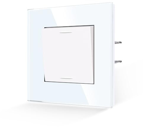 JIMEIDA Interruptor de luz empotrable, placa de cristal blanco, 1 vía, 1 vía, interruptor de pared, interruptor basculante de cristal, 10 A, 250 V