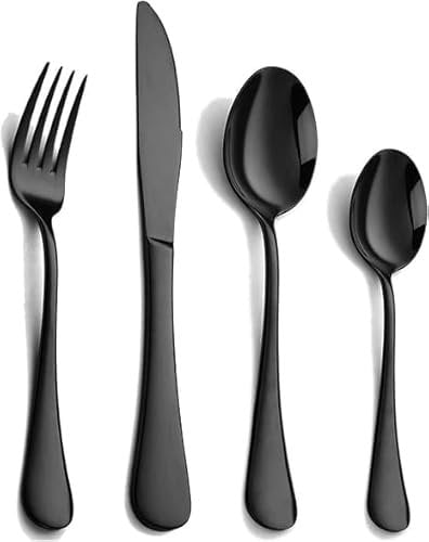 Luxury Signature Cutlery Set, for 1-6 People, Stainless Steel (Black, 1 Person (4 Pcs))