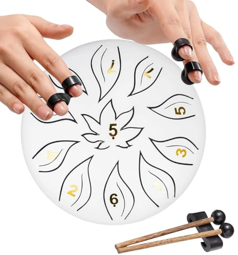 Steel Tongue Drum für Anfänger, Erwachsene, Kinder - 6 Zoll 11 Töne Percussion Instrument Handpan Kit Mit Mallets, Tragetasche, Musikbuch - Tank Drum für Geist Heilung Yoga (Weiß)