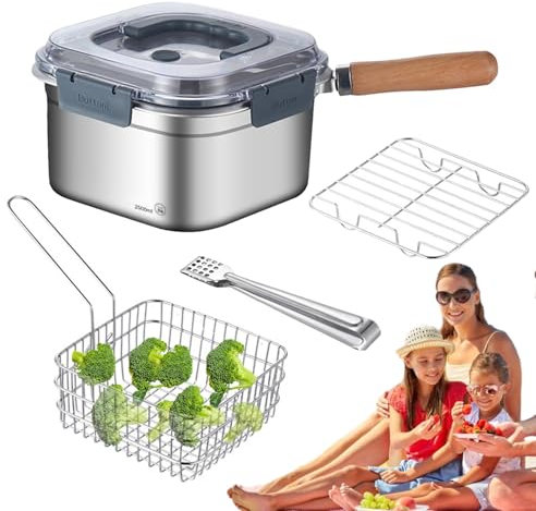Outdoor Cookware – Set di pentole e padelle in acciaio inox 316 da 2500 ml, set di pentole e padelle profonde, friggitrice, attrezzatura da campeggio per esterni