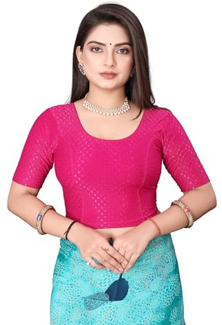 SEEANS Cotton Fabric Readymade Full Stretchable Blouse for Women (Rani Pink, 41 to 45 Bust)