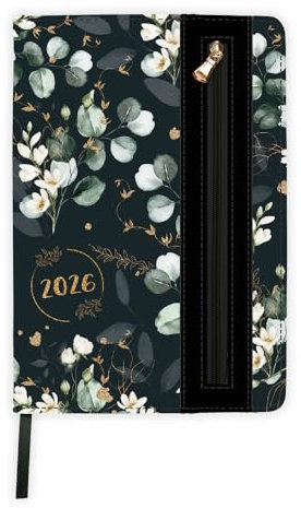 TRÖTSCH - Wochenplaner A5 mit Tasche Flowers black 2026: Taschenkalender