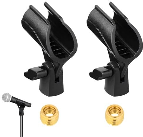 2 Pack Adjustable Microphone Clip Holder, Universal Microphone Holder, Mic Clip for Stand Handhold Microphone, Portable Mic Holder with Mic Screw Adapter,Mic Holder for Concert Party Performance