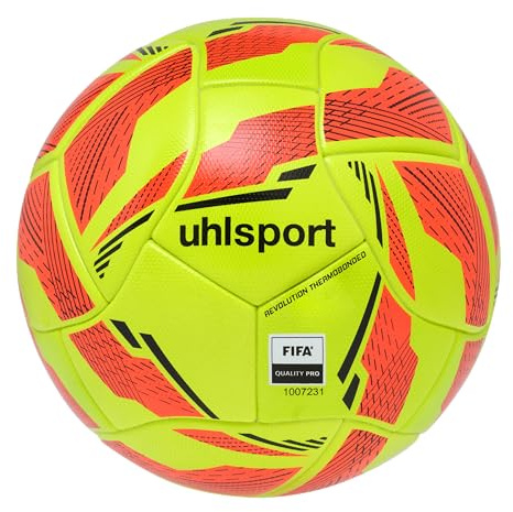 uhlsport Revolution Thermobonded Football Match Ball for Adults - Thermally Glued with Durable Material - FIFA Quality PRO Certified, 5, Fluo Yellow/Fluo Red/Black