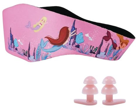 Fascia da Nuoto Elastica per Bambini con Protezione Auditiva, Fascia Regolabile in Neoprene per Piscina e Sport Acquatici, Coppia di Tappi per le Orecchie, Design Colorato e Confortevole