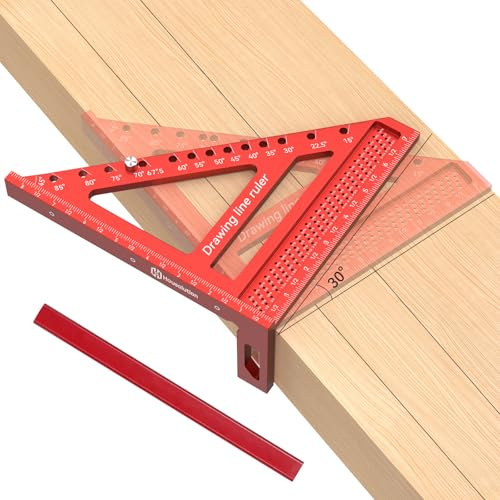 Housolution 8.5 Inch 3D 6-in-1 Carpenter Square (1/16 Precision), Red | 0-90° Aluminum Alloy Carpenter Square, Woodworking Protractor Drawing Line, Miter Triangle Ruler High Precision Layout