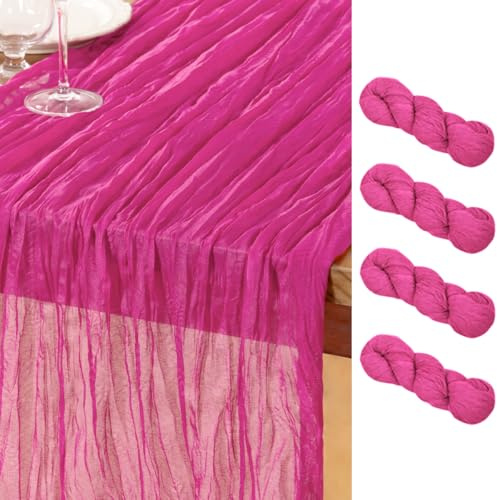 DeZerlor Lot de 4 chemins de table bohèmes en mousseline, pour l’été, rose
