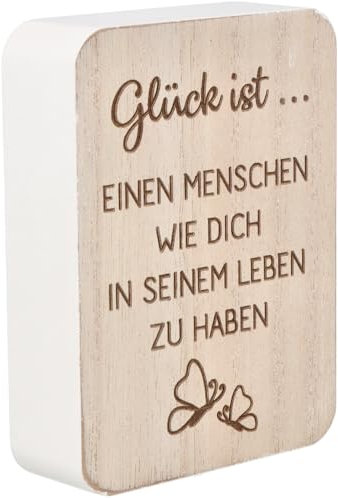 Spruchreif | Deko-Tafel Glück ist… einen Menschen… | Holzschild mit Spruch | Tischdeko & Geschenkidee | 10 x 7,5 x 2,5 cm