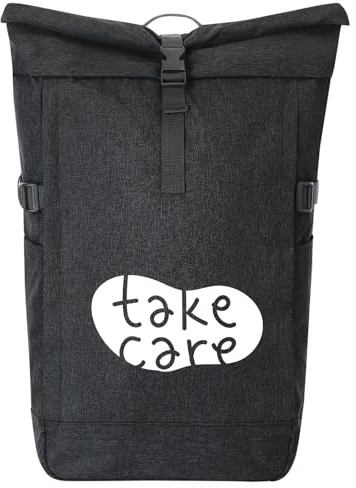 Huuraa Kurierrucksack Take Care Batch 30-44 Liter Black Melange Fairtrade Rolltop Rucksack Geschenkidee