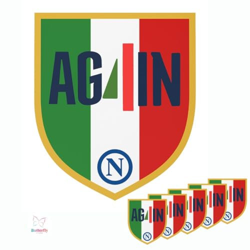 Butterfly Store Set 6 Adesivi Napoli, 1 Adesivo Sagomato Grande Scudetto Napoli AG4IN + 5 Adesivi Sagomati Piccoli, Quarto Scudetto Napoli, AGAIN Adesivo Auto, Moto, Tifosi Napoletani - Vinile Lucido