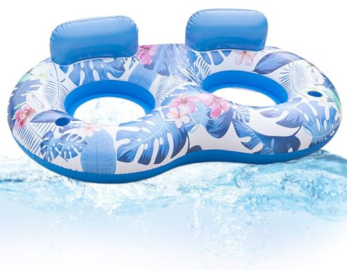 Silla de Piscina Doble, Sillón Acuático Hinchable para 2 Personas, Sillón Acuático Hinchable con Respaldo, Tanning Pool, 2-Personas Colchoneta Hinchable Piscina Adultos, 174x102x47cm