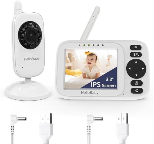HelloBaby Babyphone mit Kamera ohne WLAN, 3,2 Zoll Bildschirm USB Ladegerät