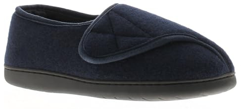 Dr Keller Vince Men's Wide Fit Comfort Slippers Adjustable Touch-Close Fastening Faux Fur Lined Indoor Shoe Non-Slip Sole Ideal for Swollen, Diabetic & Orthopaedic Feet Navy 6 UK