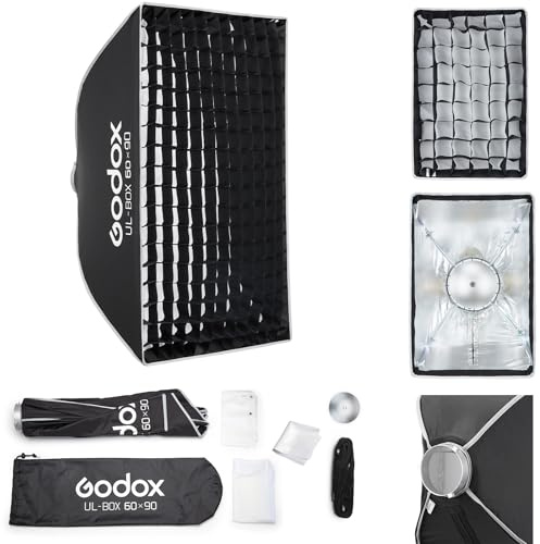 Godox Godox Boîte à lumière parapluie à dégagement rapide 60 x 90 cm, support Bowens avec diffuseurs avant et intérieurs amovibles pour photographie, diffusion en direct, portrait