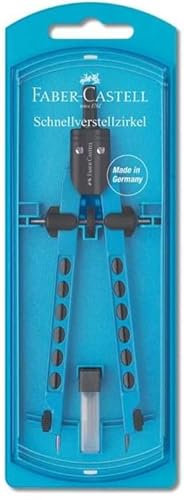 Faber-Castell | Schnellverstellzirkel | Zirkel Blau mit gefüllter Minendose und Aufbewahrungsbox | 174339 | 340mm ⌀ | Rutschfeste Nadel- und Minenklemmung